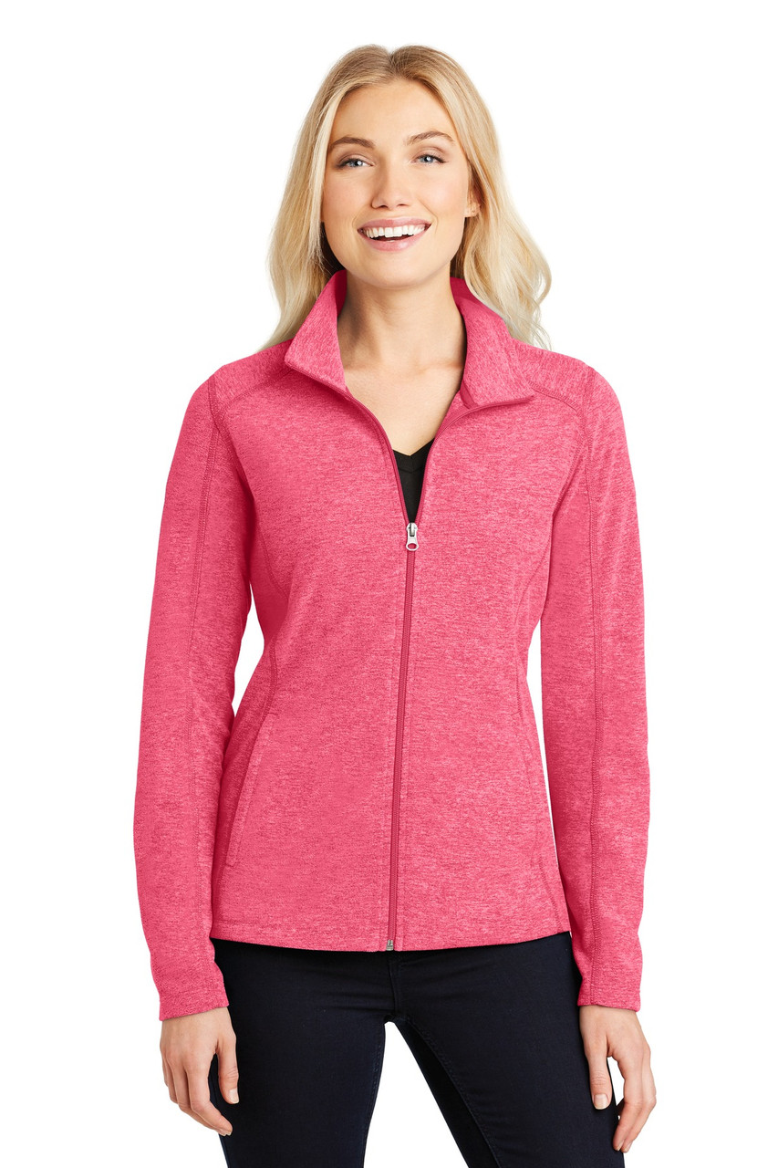 Port Authority® Ladies Heather Microfleece Full-Zip Jacket. L235 Pink Raspberry Heather