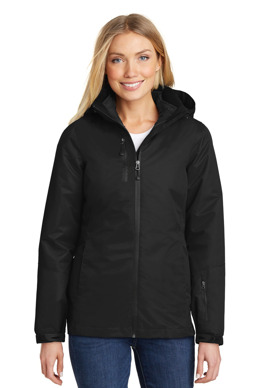 Port Authority® Ladies Vortex Waterproof 3-in-1 Jacket. L332 Black/ Black