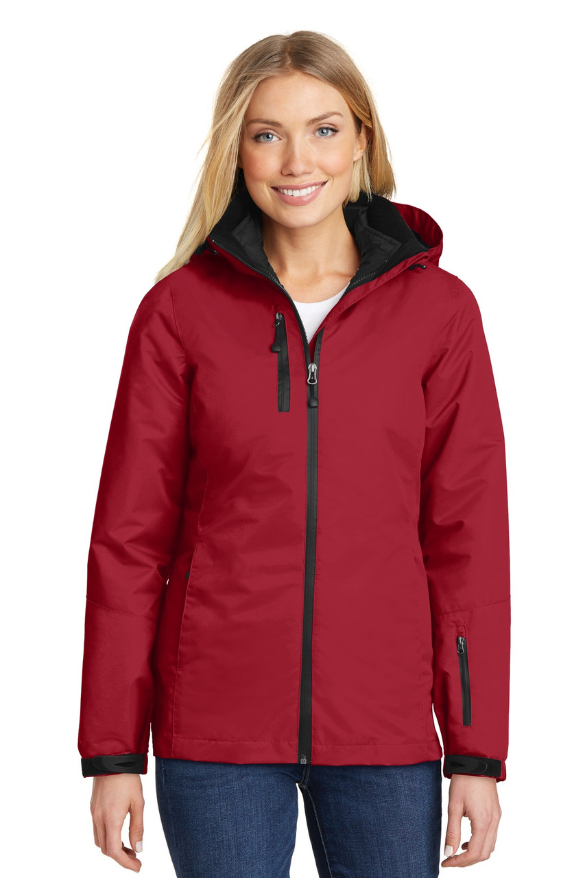 Port Authority® Ladies Vortex Waterproof 3-in-1 Jacket. L332 Rich Red/ Black