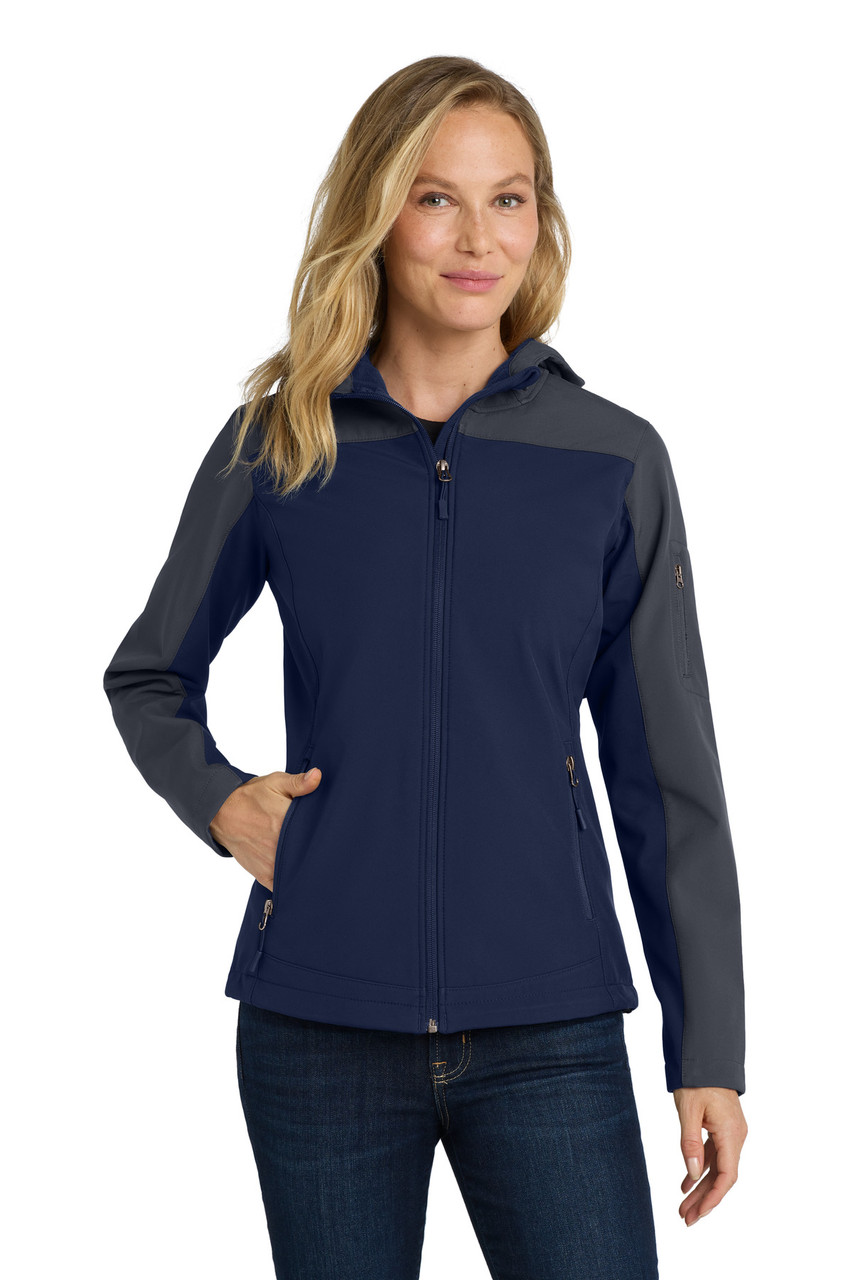 Port Authority® Women's Hooded Core Soft Shell Jacket. L335 Dress Blue Navy/ Battleship Grey Port Authority® Women's Hooded Core Soft Shell Jacket. L335 Dress Blue Navy/ Battleship Grey