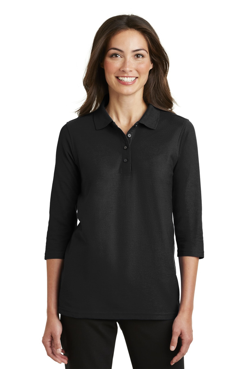 Port Authority® Ladies Silk Touch™ 3/4-Sleeve Polo. L562 Black