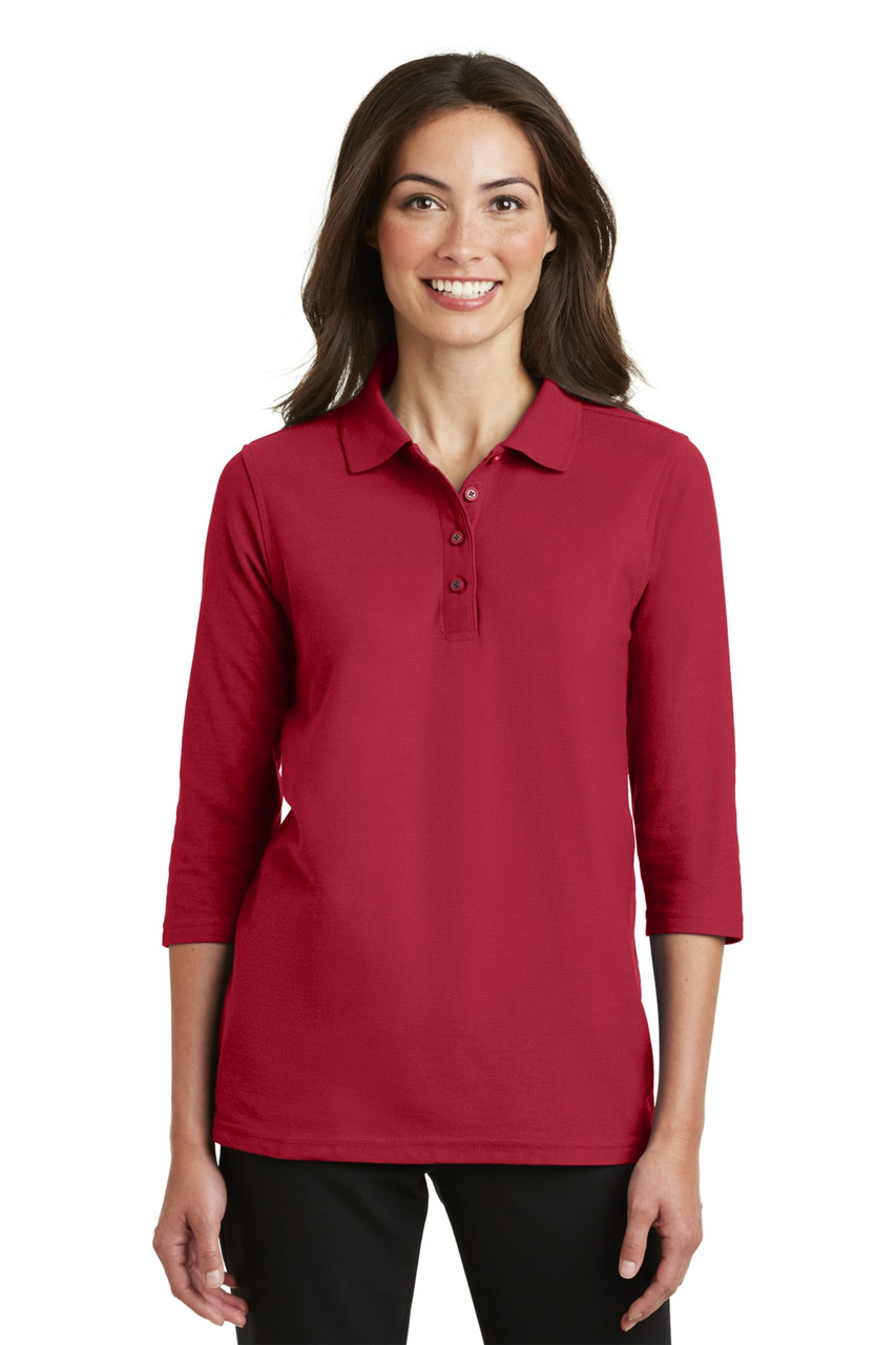 Port Authority® Ladies Silk Touch™ 3/4-Sleeve Polo. L562 Red