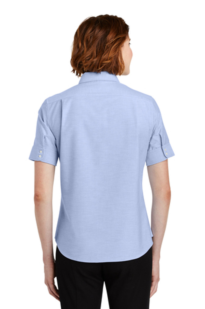 Port Authority® Ladies Short Sleeve SuperPro™ Oxford Shirt. L659 Oxford Blue Back