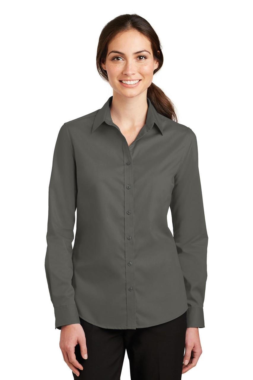 Port Authority® Ladies SuperPro™ Twill Shirt. L663 Sterling Grey