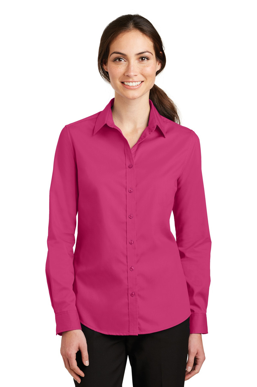 Port Authority® Ladies SuperPro™ Twill Shirt. L663 Pink Azalea XS