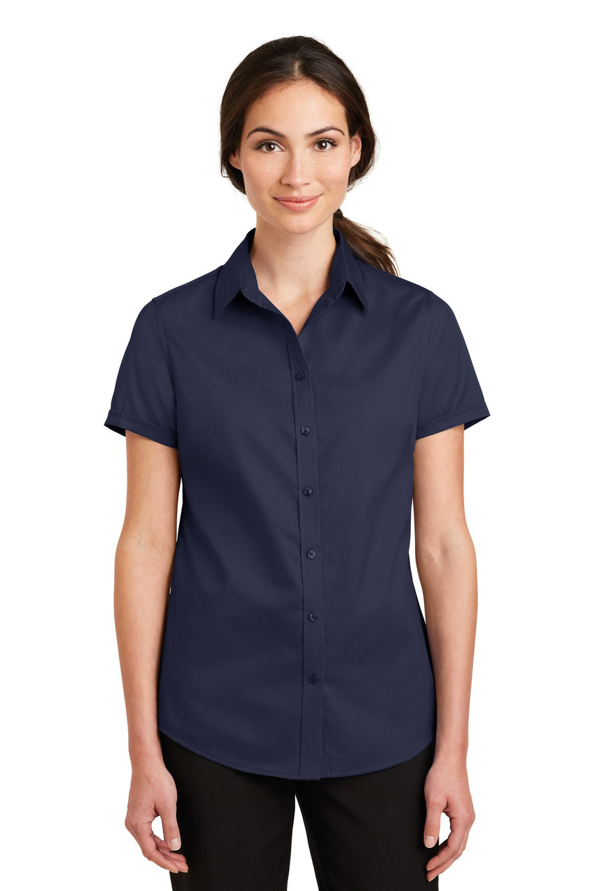 Port Authority® Ladies Short Sleeve SuperPro™ Twill Shirt. L664 True Navy