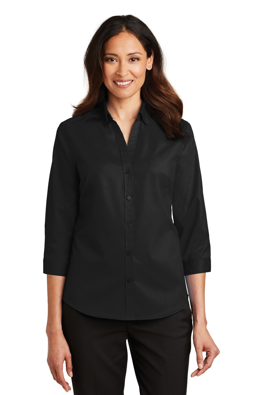 Port Authority® Ladies 3/4-Sleeve SuperPro™ Twill Shirt. L665 Black