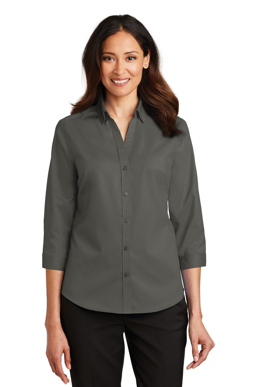 Port Authority® Ladies 3/4-Sleeve SuperPro™ Twill Shirt. L665 Sterling Grey