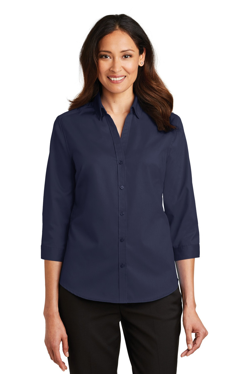 Port Authority® Ladies 3/4-Sleeve SuperPro™ Twill Shirt. L665 True Navy