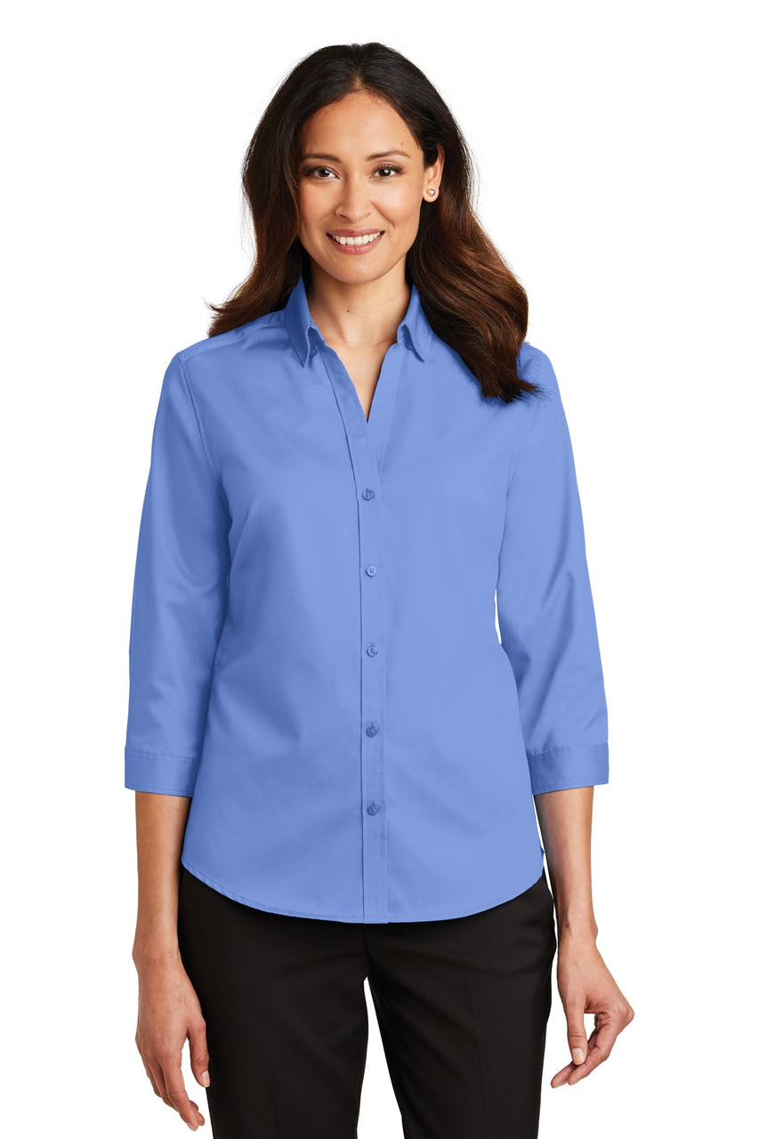 Port Authority® Ladies 3/4-Sleeve SuperPro™ Twill Shirt. L665 Ultramarine Blue