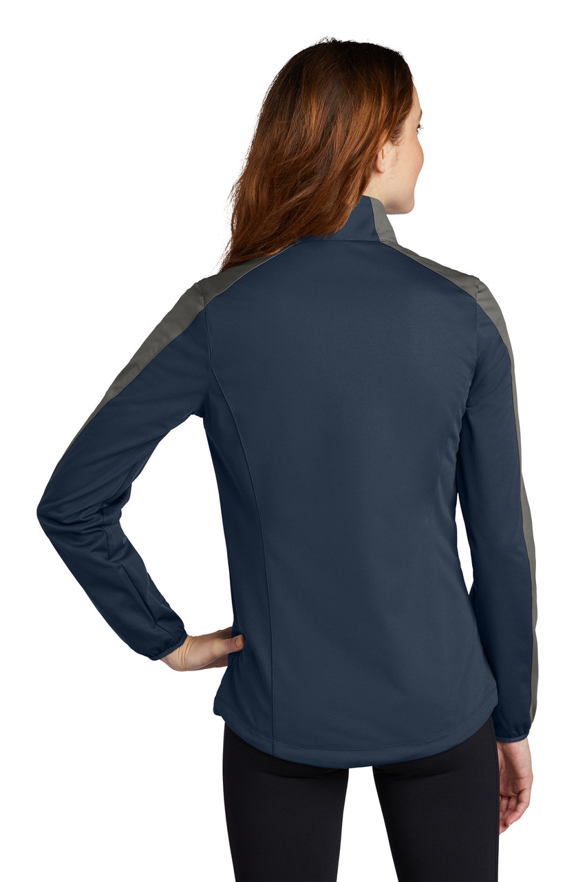 Port Authority® Ladies Active Colorblock Soft Shell Jacket. L718 Dress Blue Navy/ Grey Steel Back