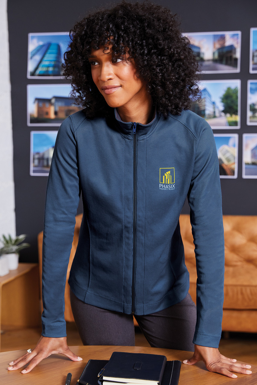 Port Authority® Ladies Vertical Texture Full-Zip Jacket. L805 Regatta Blue/ Iron Grey Lifestyle
