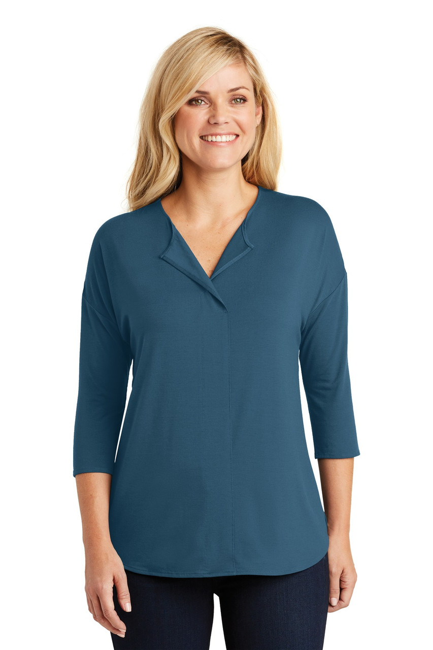 Port Authority® Ladies Concept 3/4-Sleeve Soft Split Neck Top. LK5433 Dusty Blue