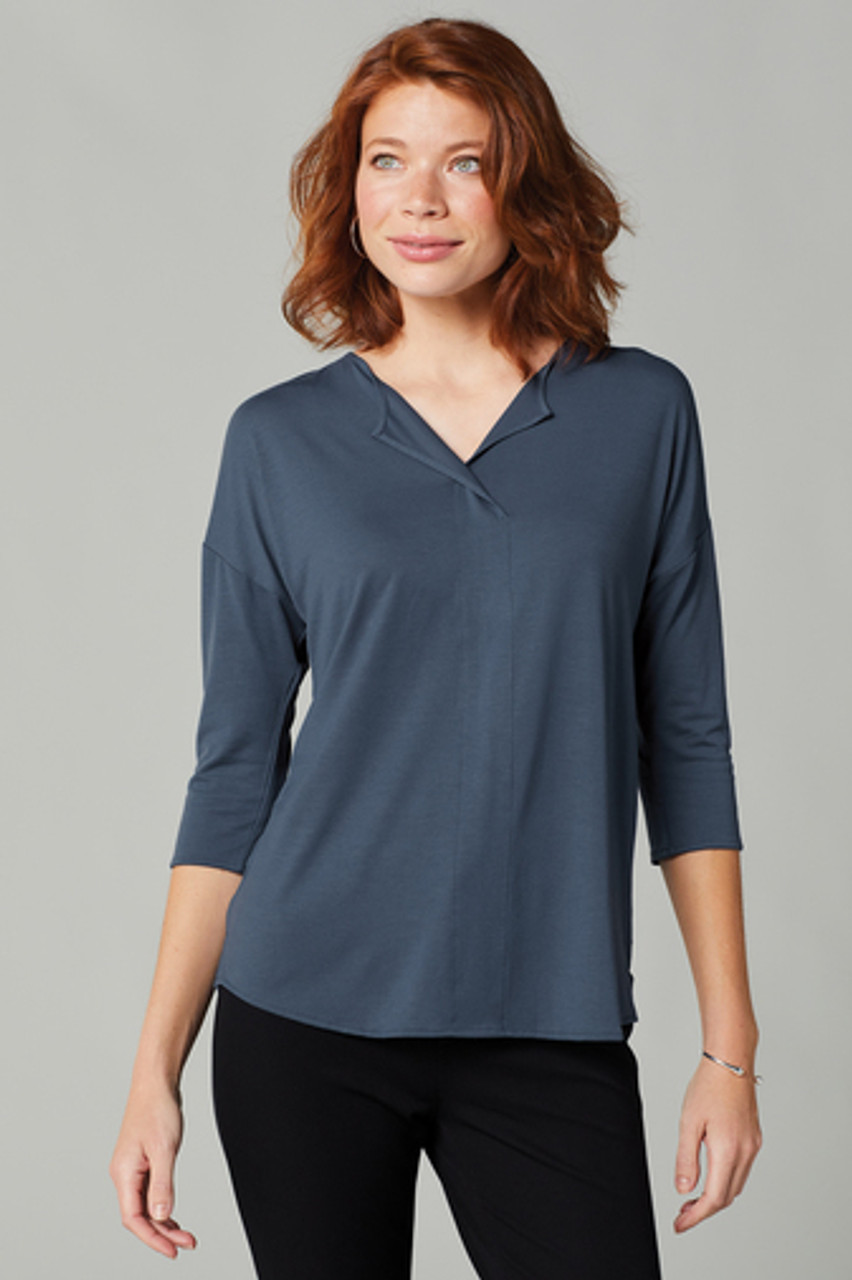 Port Authority® Ladies Concept 3/4-Sleeve Soft Split Neck Top. LK5433 Dusty Blue  Lifestyle