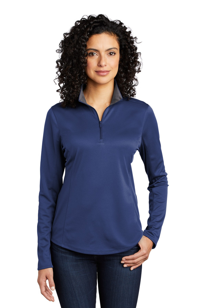 Port Authority ® Ladies Silk Touch ™ Performance 1/4-Zip LK584 Royal/ Steel Grey