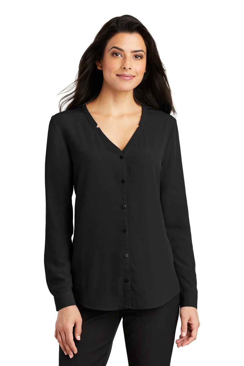 Port Authority® Ladies Long Sleeve Button-Front Blouse. LW700 Black