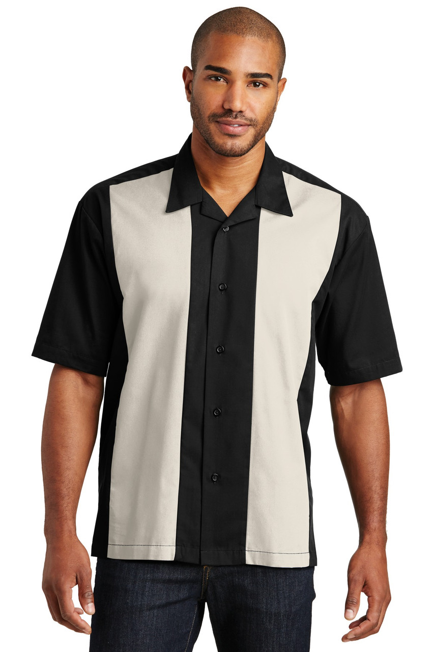 Port Authority® Retro Camp Shirt.  S300 Black/ Light Stone