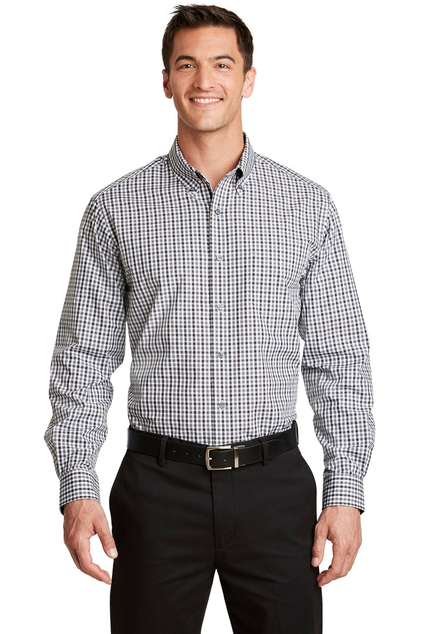 Port Authority® Long Sleeve Gingham Easy Care Shirt. S654 Black/ Charcoal