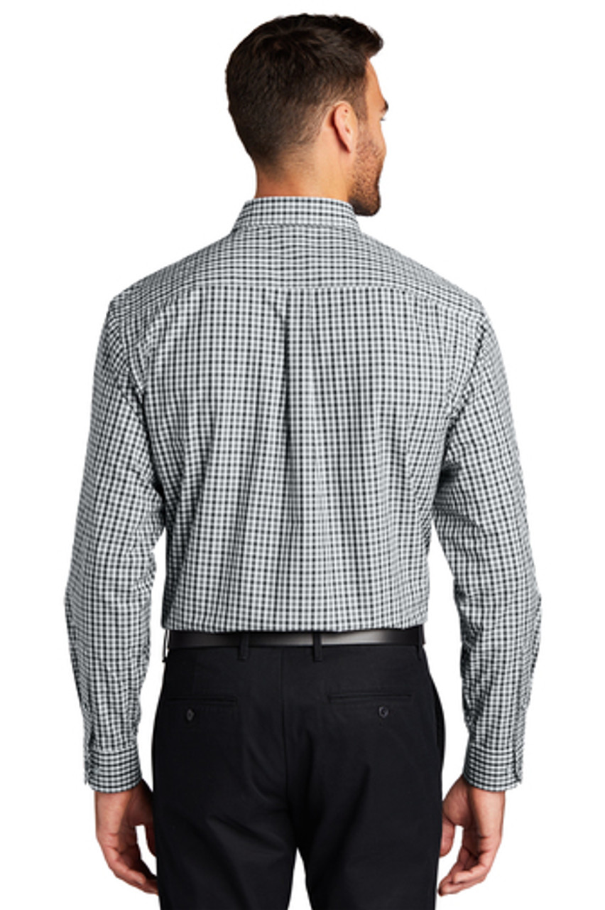 Port Authority® Long Sleeve Gingham Easy Care Shirt. S654 Black/ Charcoal