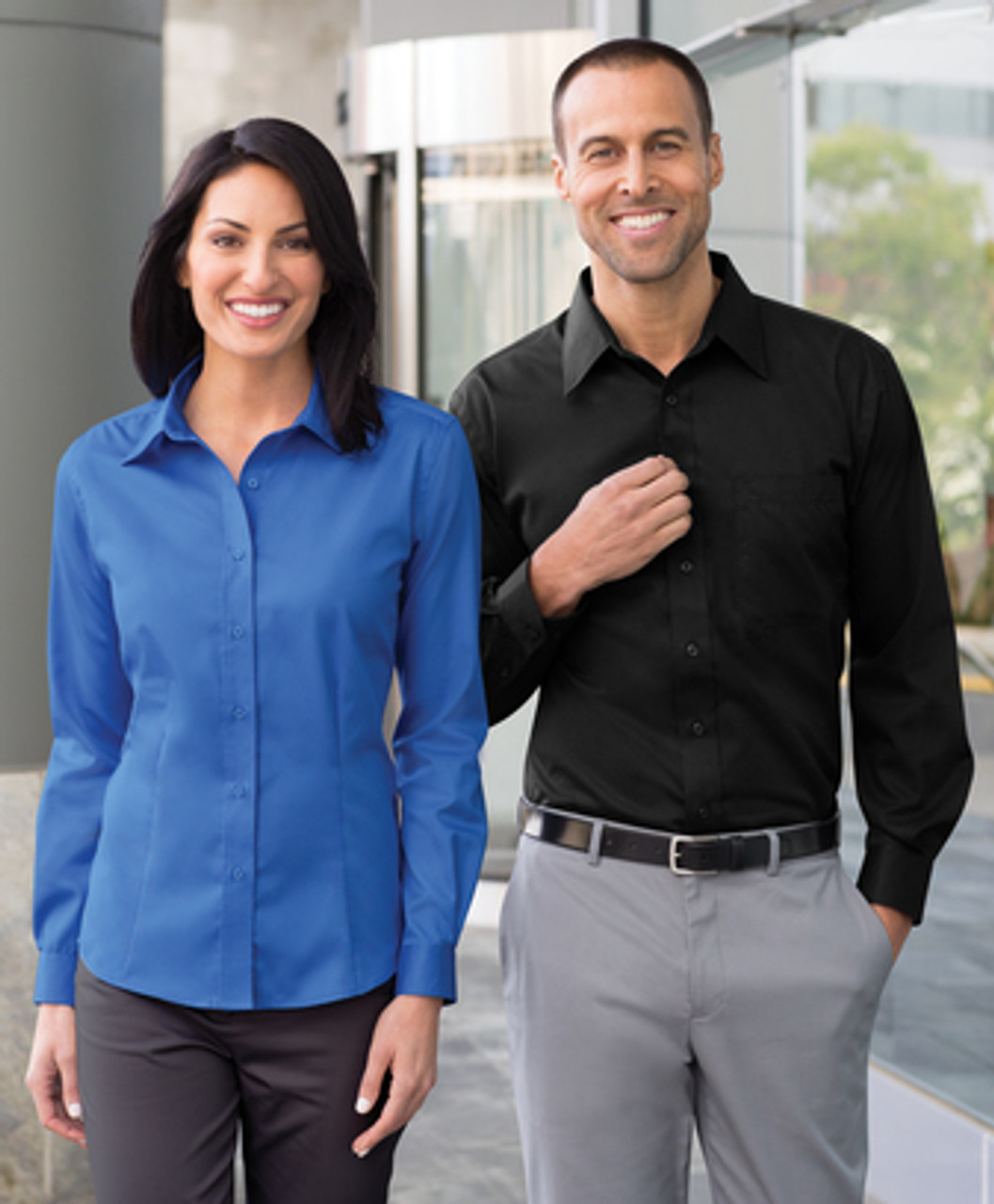 Port Authority® Tall Non-Iron Twill Shirt. TLS638 Ultramarine Blue  Black Lifestyle