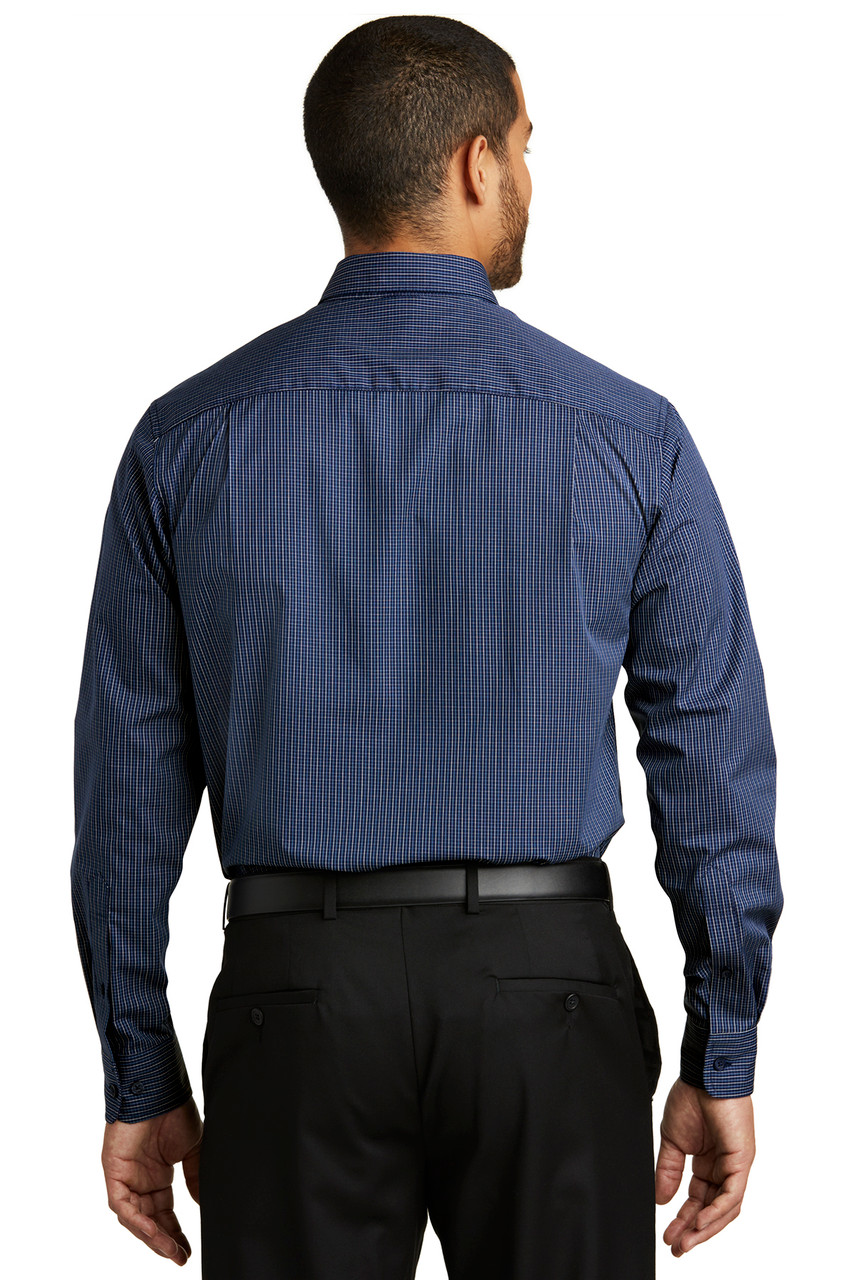 Port Authority® Micro Tattersall Easy Care Shirt. W643 Navy/ Heritage Blue  Back