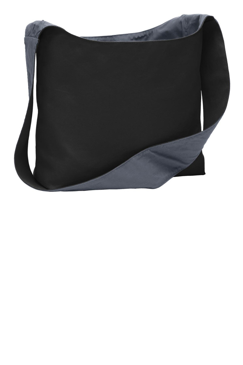 Port Authority® Cotton Canvas Sling Bag. BG405 Black/ Charcoal