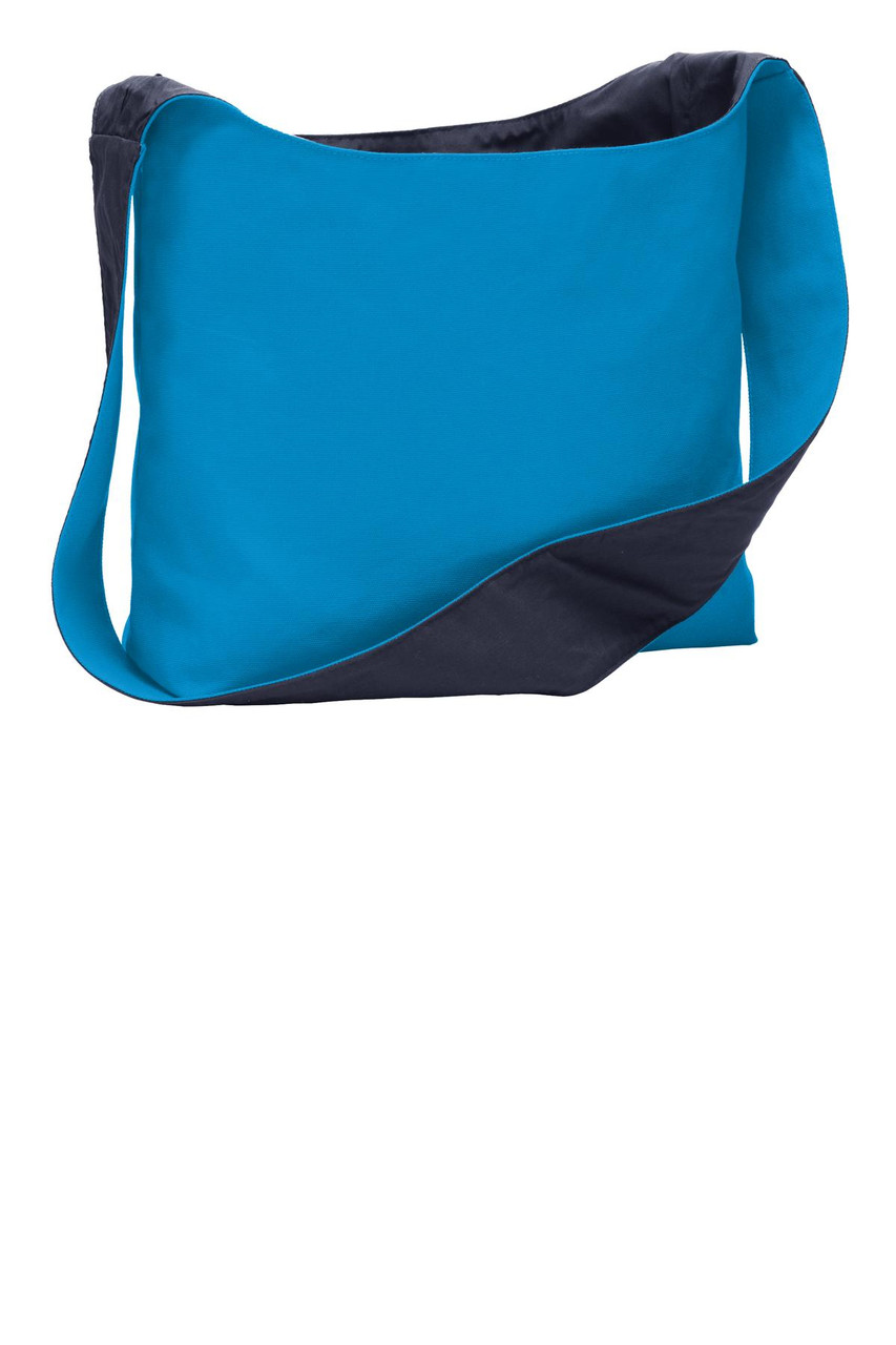 Port Authority® Cotton Canvas Sling Bag. BG405 Turquoise/ Navy