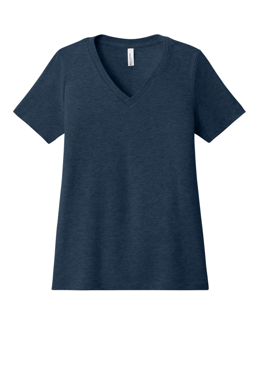 BELLA+CANVAS® Women's Relaxed Heather CVC V-Neck Tee BC6405CVC Heather Navy