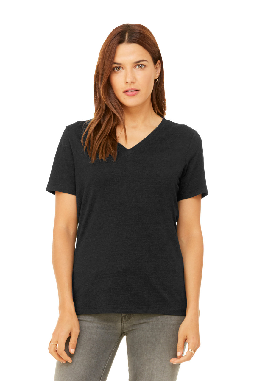 BELLA+CANVAS® Women's Relaxed Heather CVC V-Neck Tee BC6405CVC Black Heather