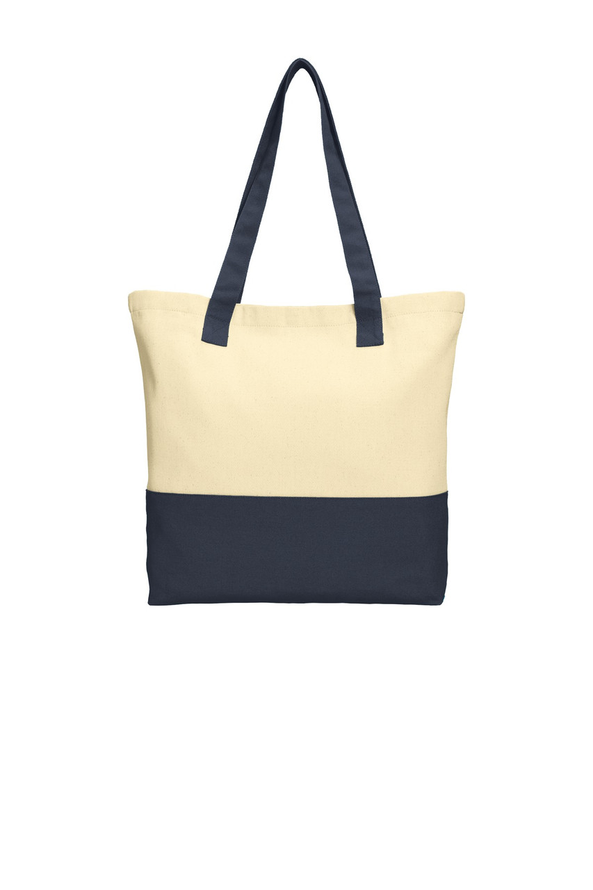 Port Authority® Colorblock Cotton Tote. BG414 Natural/ Navy