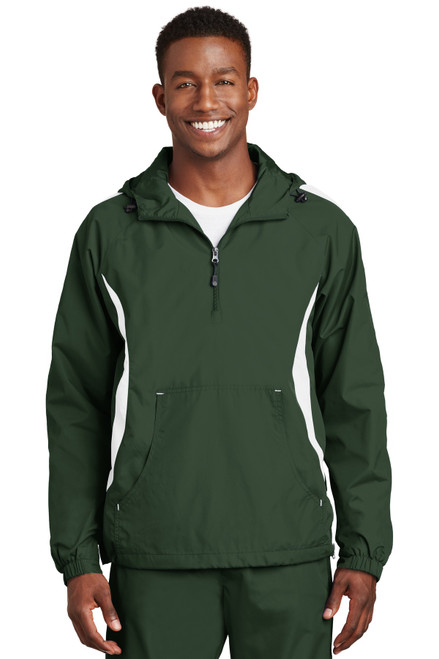 Sport-Tek® Colorblock Raglan Anorak. JST63 Forest Green/ White