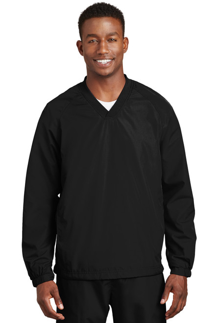 Sport-Tek® V-Neck Raglan Wind Shirt. JST72 Black XS Sport-Tek® V-Neck Raglan Wind Shirt. JST72 Black XS