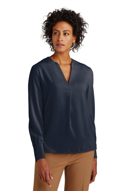 Brooks Brothers® Women's Open-Neck Satin Blouse BB18009 Night Navy Brooks Brothers® Women's Open-Neck Satin Blouse BB18009 Night Navy