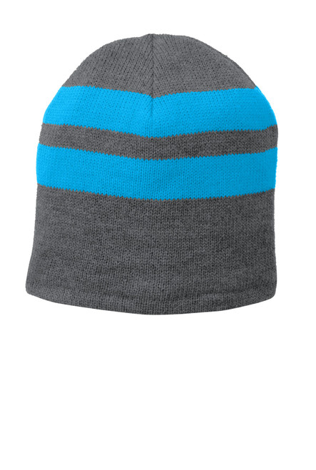 Port & Company® Fleece-Lined Striped Beanie Cap. C922 Athletic Oxford/ Neon Blue Port & Company® Fleece-Lined Striped Beanie Cap. C922 Athletic Oxford/ Neon Blue