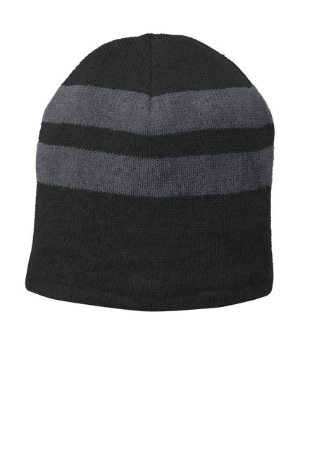 Port & Company® Fleece-Lined Striped Beanie Cap. C922 Black/ Athletic Oxford