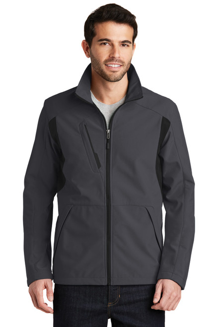 Port Authority® Back-Block Soft Shell Jacket. J336 Battleship Grey/ Black