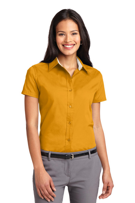 Port Authority® Ladies Short Sleeve Easy Care  Shirt.  L508 Athletic Gold/ Light Stone Port Authority® Ladies Short Sleeve Easy Care  Shirt.  L508 Athletic Gold/ Light Stone