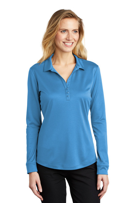 Port Authority ® Ladies Silk Touch ™  Performance Long Sleeve Polo. L540LS Carolina Blue Port Authority ® Ladies Silk Touch ™  Performance Long Sleeve Polo. L540LS Carolina Blue
