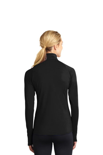 Sport-Tek® Ladies Sport-Wick® Stretch 1/2-Zip Pullover. LST850 Black Back