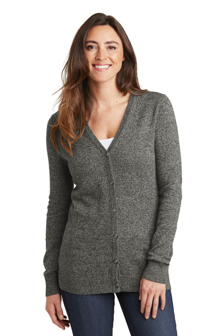 Port Authority ® Ladies Marled Cardigan Sweater. LSW415 Warm Grey Marl Port Authority ® Ladies Marled Cardigan Sweater. LSW415 Warm Grey Marl