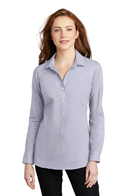 Port Authority ® Ladies Pincheck Easy Care Shirt LW645 Gusty Grey/ White