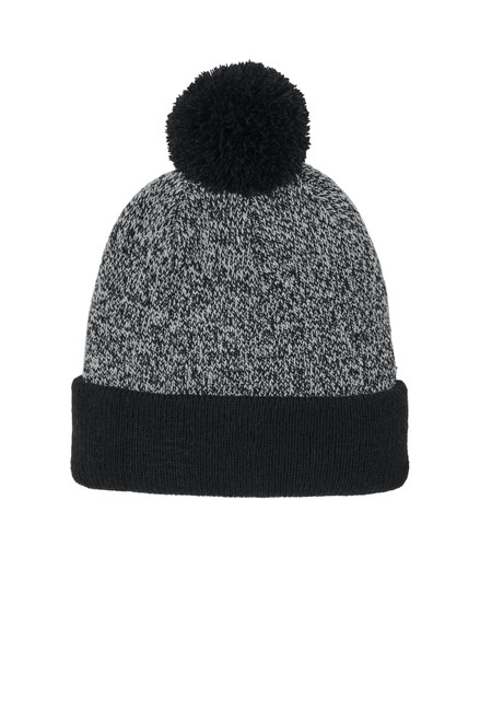 Sport-Tek® Halftime Heather Pom Beanie STC68 Black/ Silver