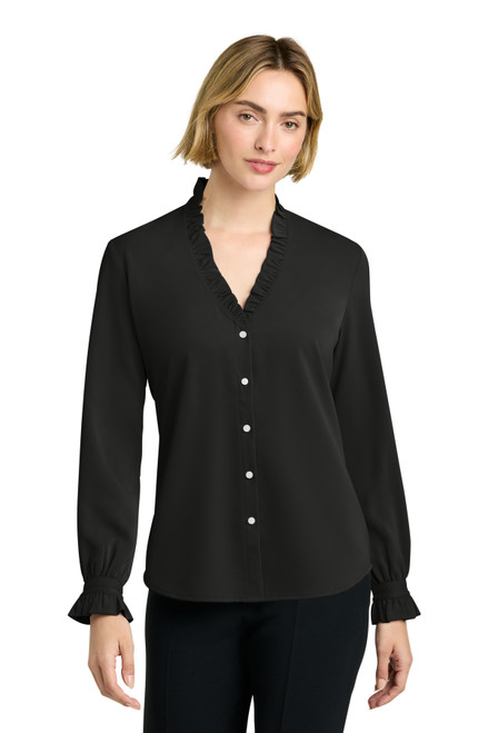 Brooks Brothers® Women's Long Sleeve Ruffle Collar Blouse BB18011 Deep Black