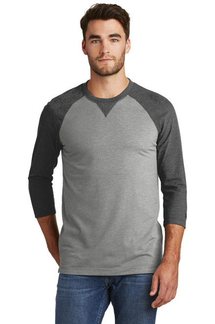 New Era ® Sueded Cotton Blend 3/4-Sleeve Baseball Raglan Tee. NEA121 Black Heather/ Shadow Grey Heather New Era ® Sueded Cotton Blend 3/4-Sleeve Baseball Raglan Tee. NEA121 Black Heather/ Shadow Grey Heather
