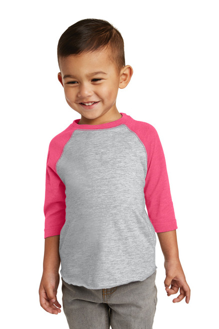 Rabbit Skins™ Toddler Baseball Fine Jersey Tee. RS3330 Vintage Heather/ Vintage Hot Pink