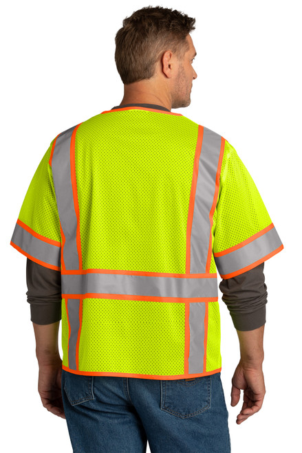 CornerStone ® ANSI 107 Class 3 Surveyor Mesh Zippered Two-Tone Short Sleeve Vest. CSV106 Safety Yellow 2 Back
