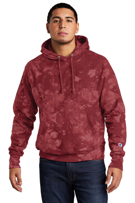 Champion ® Reverse Weave ® Scrunch-Dye Tie-Dye Hooded Sweatshirt. TDS101 Mulled Berry