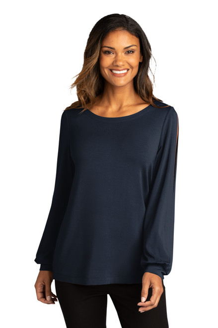 Port Authority ® Ladies Luxe Knit Jewel Neck Top. LK5600 River Blue Navy Port Authority ® Ladies Luxe Knit Jewel Neck Top. LK5600 River Blue Navy
