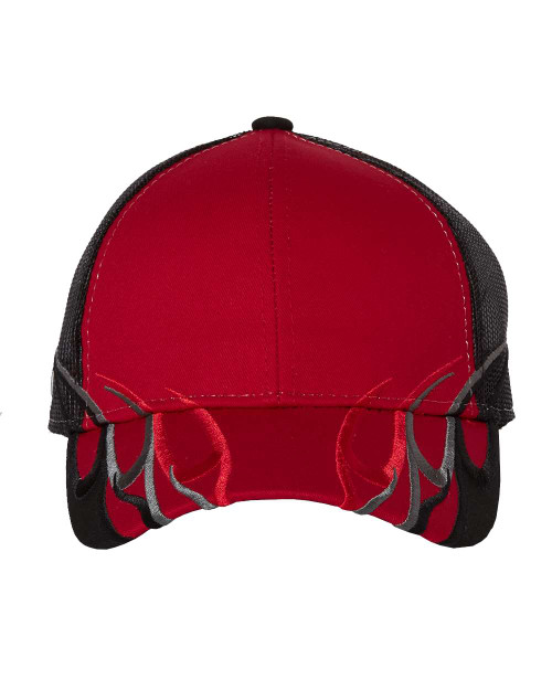 Flame Mesh-Back Cap - WAV605M Red/ Black