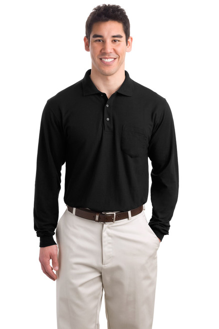 Port Authority® Long Sleeve Silk Touch™ Polo with Pocket.  K500LSP Black Port Authority® Long Sleeve Silk Touch™ Polo with Pocket.  K500LSP Black
